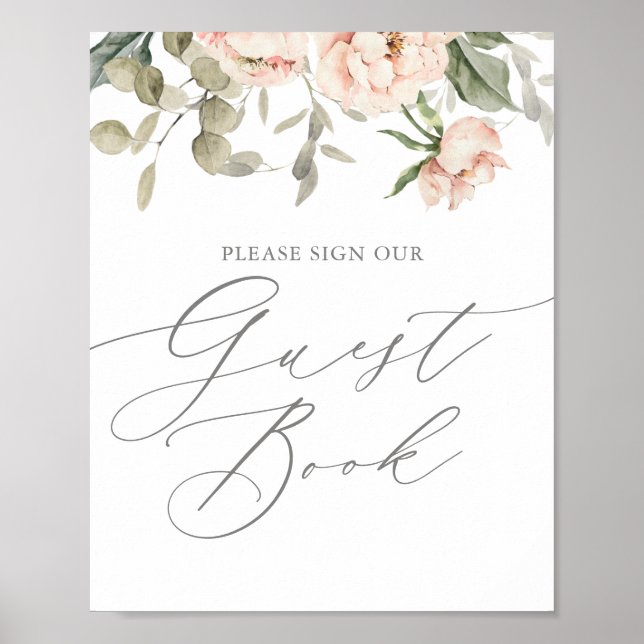Pink Floral Butterfly Baby Shower Guest Book Sign (Front)