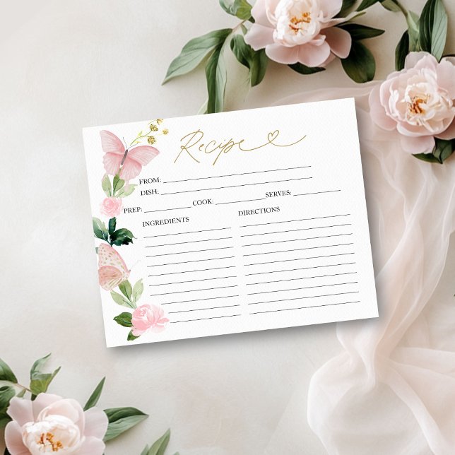 Pink Floral Butterfly Bridal Shower Recipe Cards (Creator Uploaded)