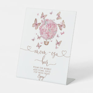 Pink Floral Butterfly Girl Baby Mum-osa Bar Pedestal Sign