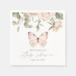 Pink Floral Butterfly Girl Baby Shower Napkin