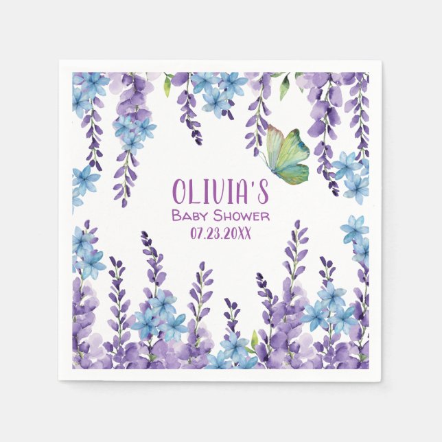 Pink Floral Butterfly Girl Baby Shower Welcome Napkin (Front)