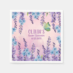 Pink Floral Butterfly Girl Baby Shower Welcome Napkin