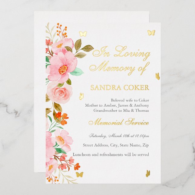 Pink Floral Butterfly Memorial Service (Front/Back)