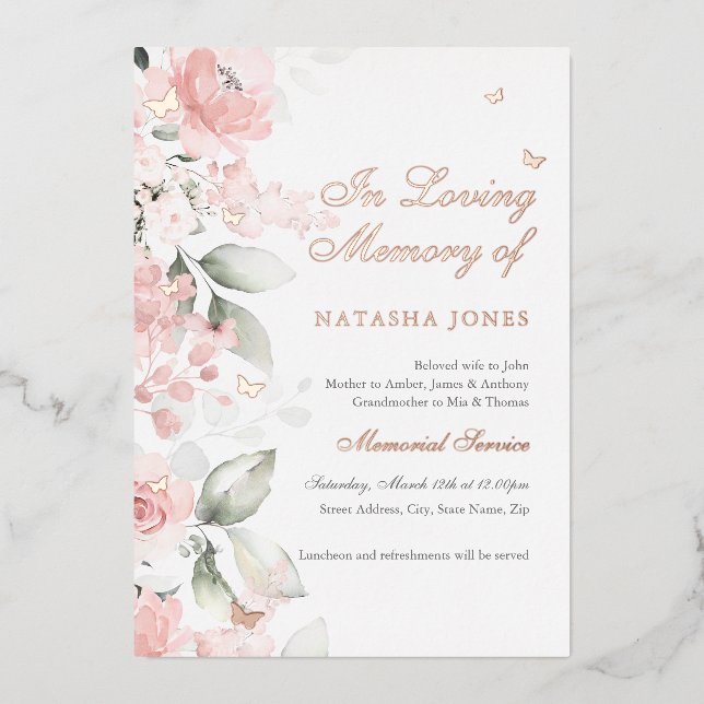 Pink Floral Butterfly Memorial Service (Front)
