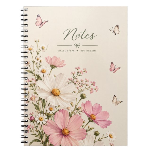 Pink Floral Butterfly Notes Notebook – (Front)