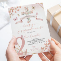 Pink Floral Butterfly Spanish Baptism 2nd Birthday