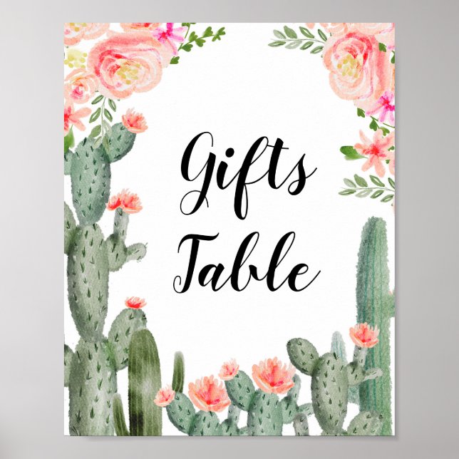 Pink Floral Cactus Gifts Table Sign (Front)