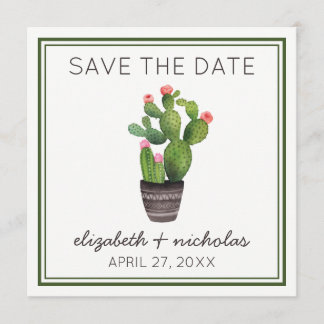 Pink Floral Cactus Save The Date