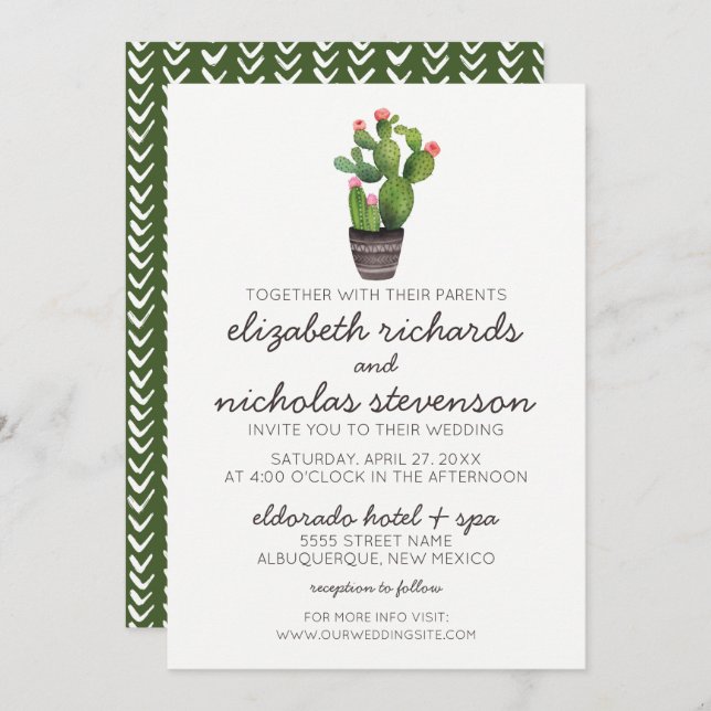 Pink Floral Cactus - Wedding Invite (Front/Back)