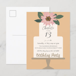 Pink Floral Cake Birthday Party  Postcard