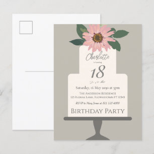 Pink Floral Cake Birthday Party  Postcard
