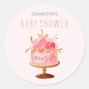 Pink Floral Cake Its a Girl Baby Shower Sticker