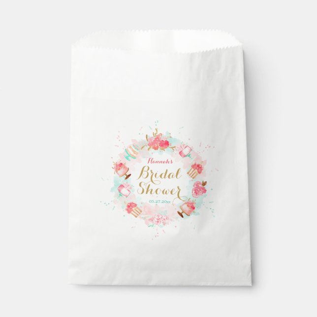 Pink Floral Cake Wreath Bridal Shower Favour Bags (Front)