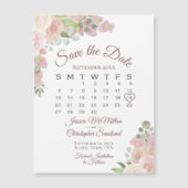 Pink Floral Calendar Wedding Save the Date Magnet (Front)