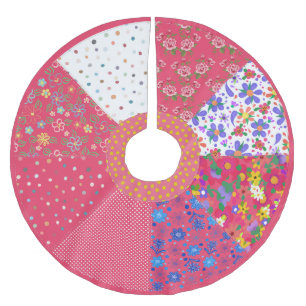 Pink Floral Calico Country Cottage Style Brushed Polyester Tree Skirt
