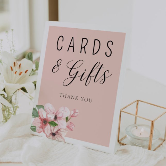 Pink Floral Calligraphy Cards and Gifts Sign (Creator Uploaded)