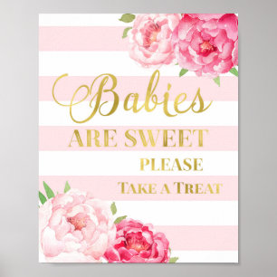 Pink Floral Candy Bar Sign Gold Blush Stripes