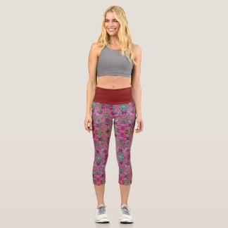Pink Floral  Capri Leggings