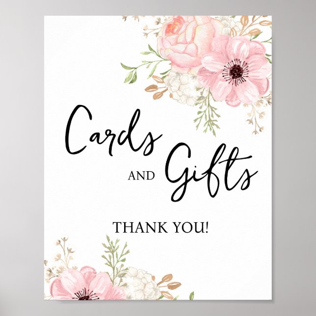 Pink Floral Cards and Gifts Baby Shower Poster (Front)