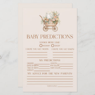 Pink Floral Carriage Baby Shower Predictions Game