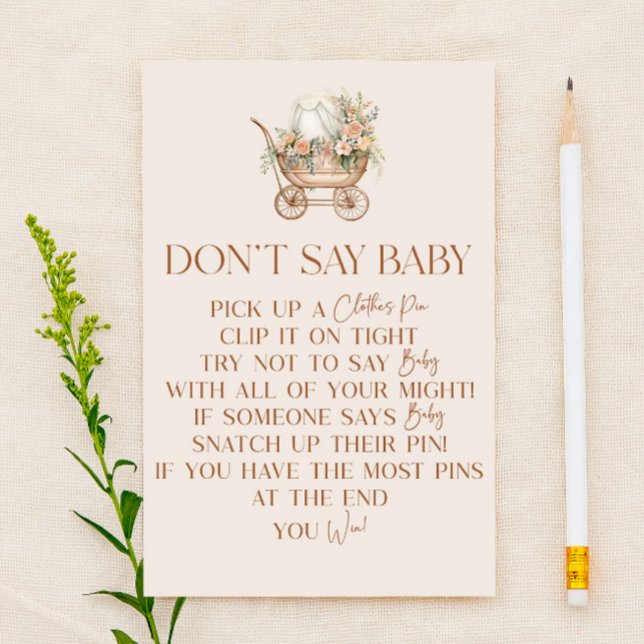 Pink Floral Carriage Don't Say Baby Shower Game (Creator Uploaded)
