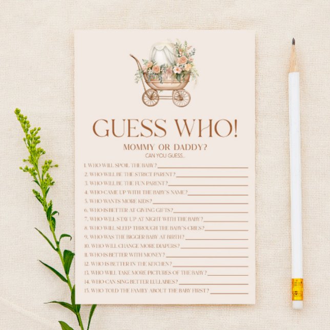 Pink Floral Carriage Guess Who Baby Shower Game (Creator Uploaded)