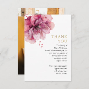 Pink Floral Celebration Of Life Funeral Photo Thank You Card