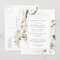 Pink Floral Celebration of Life Funeral Postcard