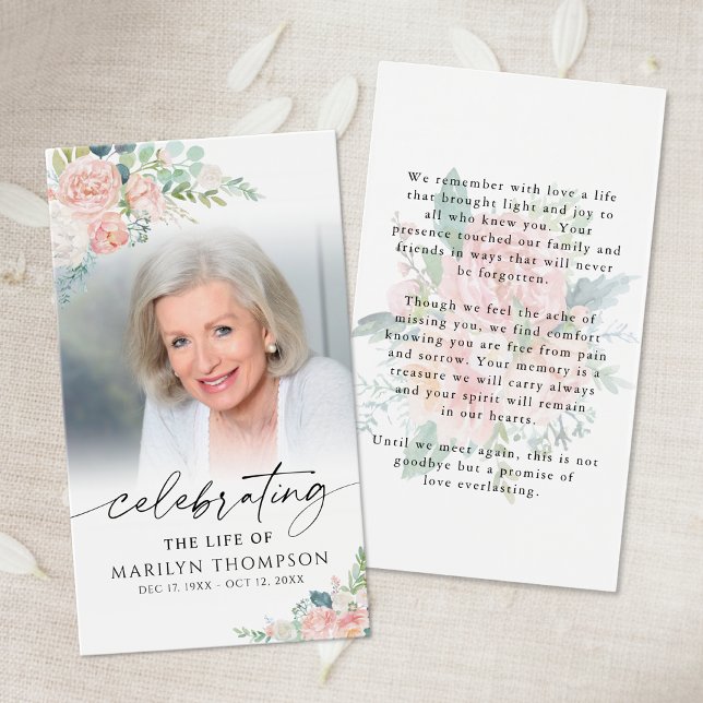 Pink Floral Celebration of Life Prayer Card (Creator Uploaded)