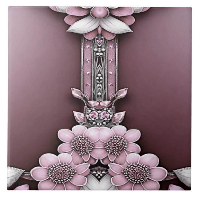 Pink Floral Ceramic Tile (Front)