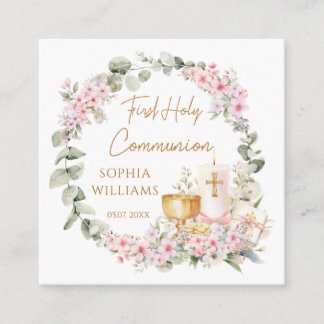 Pink Floral Chalice Candle First Holy Communion Enclosure Card