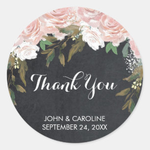 pink floral chalk thank you sticker wedding shower