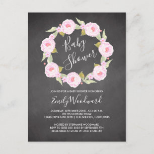Pink Floral Chalkboard Girl Baby Shower Invitation Postcard