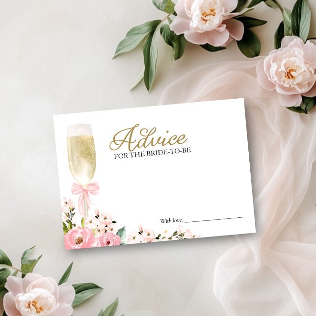 Pink Floral Champagne Advice for the Bride Card (Creator Uploaded)