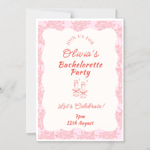 Pink Floral & Champagne - Bachelorette Party Magnetic Invitation