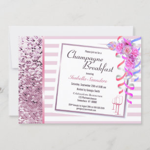 Pink Floral Champagne Breakfast Bridal Shower Invitation