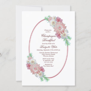 Pink Floral Champagne Breakfast Bridal Shower Invitation