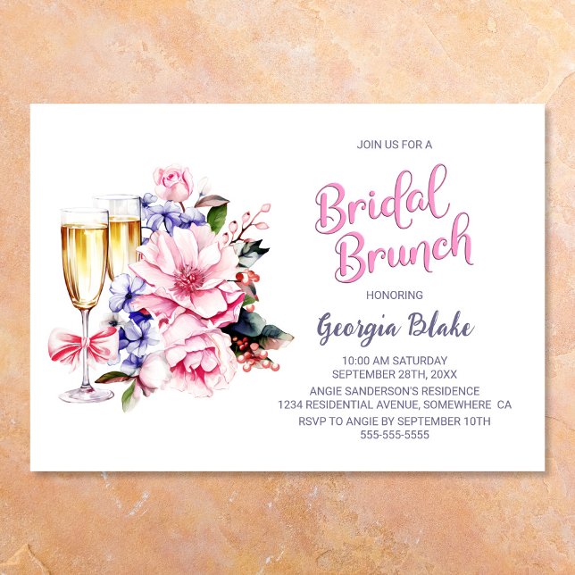 Pink Floral Champagne Bridal Brunch Invitation (Creator Uploaded)