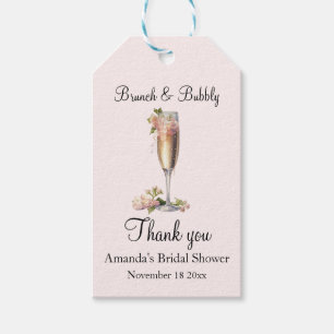 Pink Floral Champagne Bridal Shower Favour Gift Tags