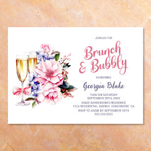 Pink Floral Champagne Brunch and Bubbly Invitation