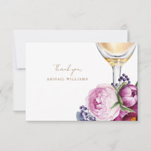 Pink Floral Champagne Shower Message Thank You Card