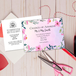 pink floral Change of address elegant new home Announcement Postcard