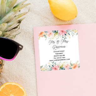 Pink floral Change of address sticker