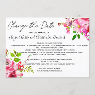 Pink Floral Change or Delay the Date Invitation
