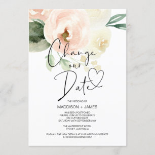 Pink Floral Change the Date Wedding Postponed Invitation