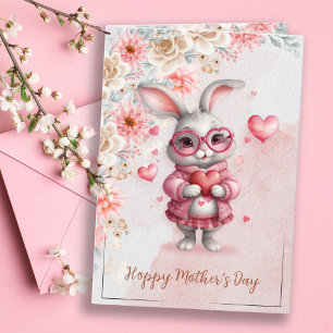 Pink Floral Charm & Love Sweet Bunny Mother's Day Card