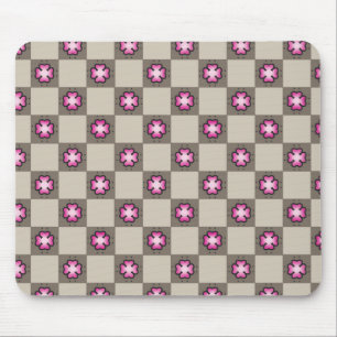 Pink Floral Checkerboard Pattern Mouse Pad