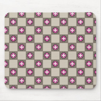 Pink Floral Chequerboard Pattern Mouse Pad