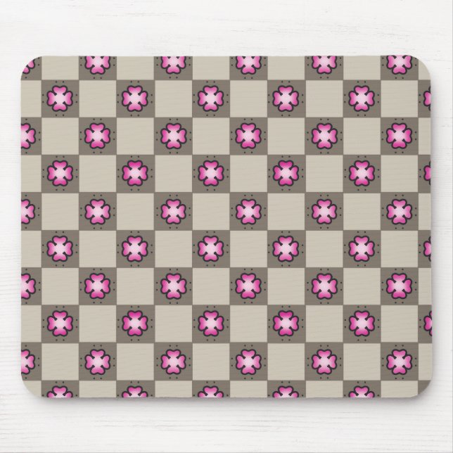 Pink Floral Chequerboard Pattern Mouse Pad (Front)