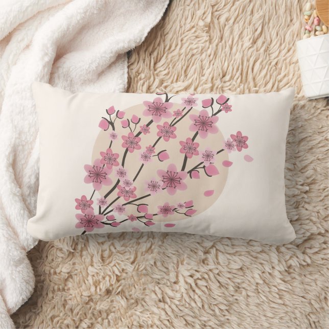 Pink Floral Cherry  Blossom Tree Petals    Lumbar Cushion (Blanket)